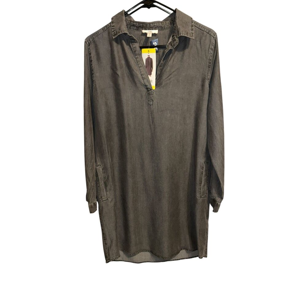 595 Como Vintage Charcoal Tencel Shirt Dress Size S NWT 22” P2P 34” Length